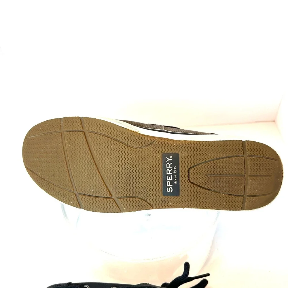 Sperry Top-Sider Mens Grey Black Canvas Leather Boat Shoes‎ STS22946 Size 9